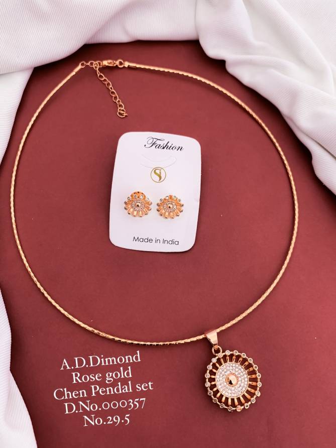 AD Dimaond Designer Rose Gold Silver Chain Pendal Set 2 Wholesalers In Delhi
